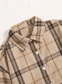 SHEIN 少女2入組休閒格紋襯衫和連身工裝褲