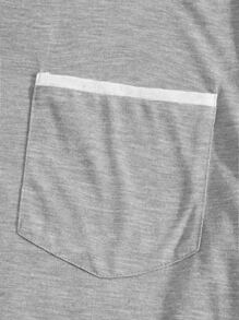 GENTILAND Men Pocket Front Curved Hem Tee - Light Grey - View 5
