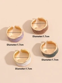 4入組波浪狀設計開口戒指 - 彩色 - 查看 4