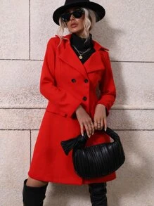 Chiquease Double Breasted Flap Detail Overcoat - Red - View 4
