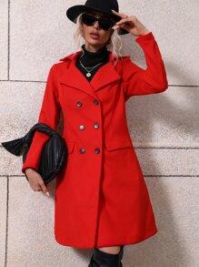 Chiquease Double Breasted Flap Detail Overcoat - Red - View 3