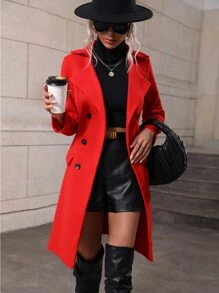 Chiquease Double Breasted Flap Detail Overcoat - Red - View 6