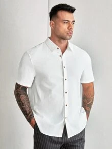 Manfinity NXTstreet Men Plus Solid Button Front Shirt - White - View 1