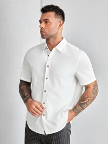 Manfinity NXTstreet Men Plus Solid Button Front Shirt - White - View 6