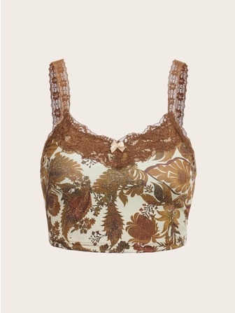 Vintage Floral Print Lace Patchwork Camisole