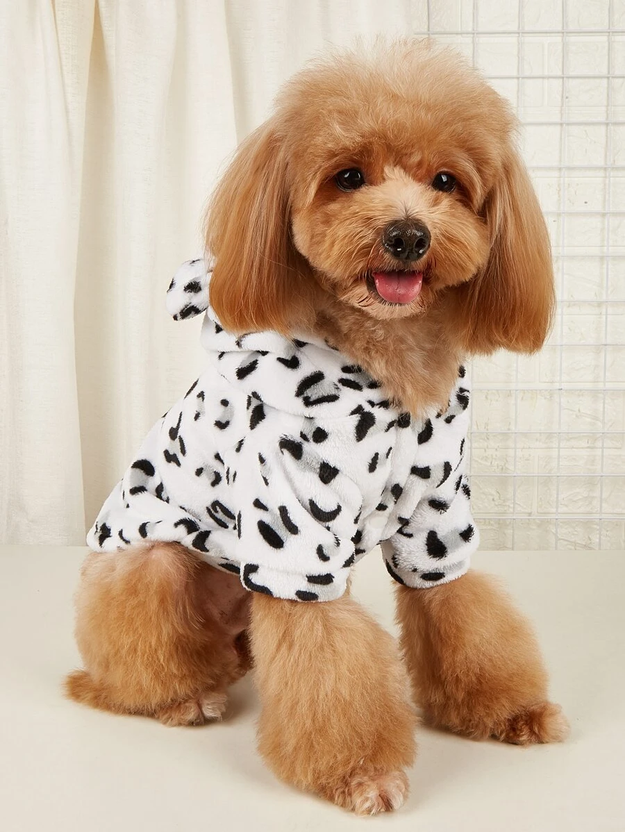 Leopard Print Hooded Pet Coat - White - View 1