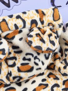 豹紋圖案3D耳朵設計連帽長毛絨寵物外套 - 彩色 - 查看 5