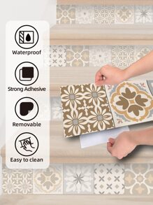 1 条波西米亚图案防水楼梯贴纸自粘防潮花朵瓷砖贴纸家居装饰厨房浴室背景墙贴 6.97 * 41.73 英寸装饰、贴纸、墙贴花、乙烯基贴花用于家居装饰、春季装饰物品刷新您的家、装饰贴纸 E-I-D 地砖地板地砖自粘地砖剥离粘贴地板客厅装饰房间装饰 - 彩色 - 查看 2
