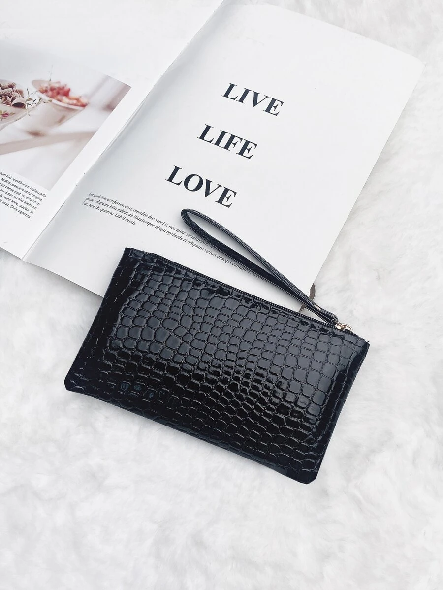 SOUTHLAND&KANGAROO 女士零钱包拉链口袋钱包手拿包，可装现金和钥匙 手机 轻便挂绳钱包包 信用卡身份证现金挂绳钱包包 送给女朋友的教师礼物 女士礼品袋 礼物 鳄鱼皮 商务休闲学校用品 教师礼物 开学礼物 男士钱包 钱包 长款钱包 腕带钱包 - 黑色 - 查看 1