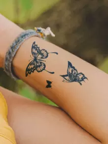 Hình xăm con bướm 1 tờ - Màu xanh lam - Xem 2