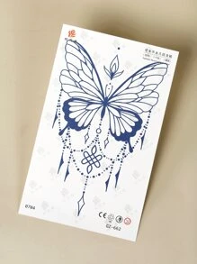 1 feuille Sticker de tatouages à motif papillon - Bleu azur - Voir 3