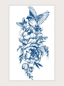 Nhãn dán hình xăm , Hình xăm tạm thời 1 tấm họa tiết hoa cho phụ nữ , Hình xăm con chim Người lớn , Hình xăm giả trông như thật , Dành cho nam giới , Phụ nữ và trẻ em gái - Màu xanh lam - Xem 1