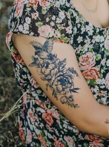Nhãn dán hình xăm , Hình xăm tạm thời 1 tấm họa tiết hoa cho phụ nữ , Hình xăm con chim Người lớn , Hình xăm giả trông như thật , Dành cho nam giới , Phụ nữ và trẻ em gái - Màu xanh lam - Xem 2