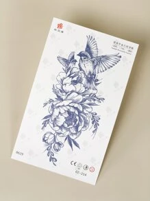 Nhãn dán hình xăm , Hình xăm tạm thời 1 tấm họa tiết hoa cho phụ nữ , Hình xăm con chim Người lớn , Hình xăm giả trông như thật , Dành cho nam giới , Phụ nữ và trẻ em gái - Màu xanh lam - Xem 3