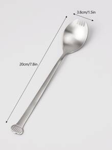 1pc Sus304 Stainless Steel Multi-functional Spoon And Fork Combination, Silver With Palace Style - Silver - View 2