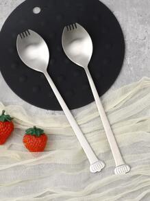 1pc Sus304 Stainless Steel Multi-functional Spoon And Fork Combination, Silver With Palace Style - Silver - View 5