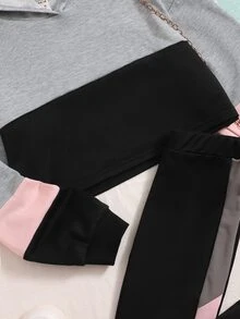 SHEIN Girls Colour Block Drop Shoulder Hoodie & Joggers - Multicolor - View 3