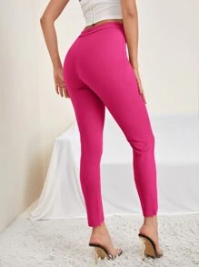 SHEIN Privé Zip Detail Split Hem Trousers - Hot Pink - View 2