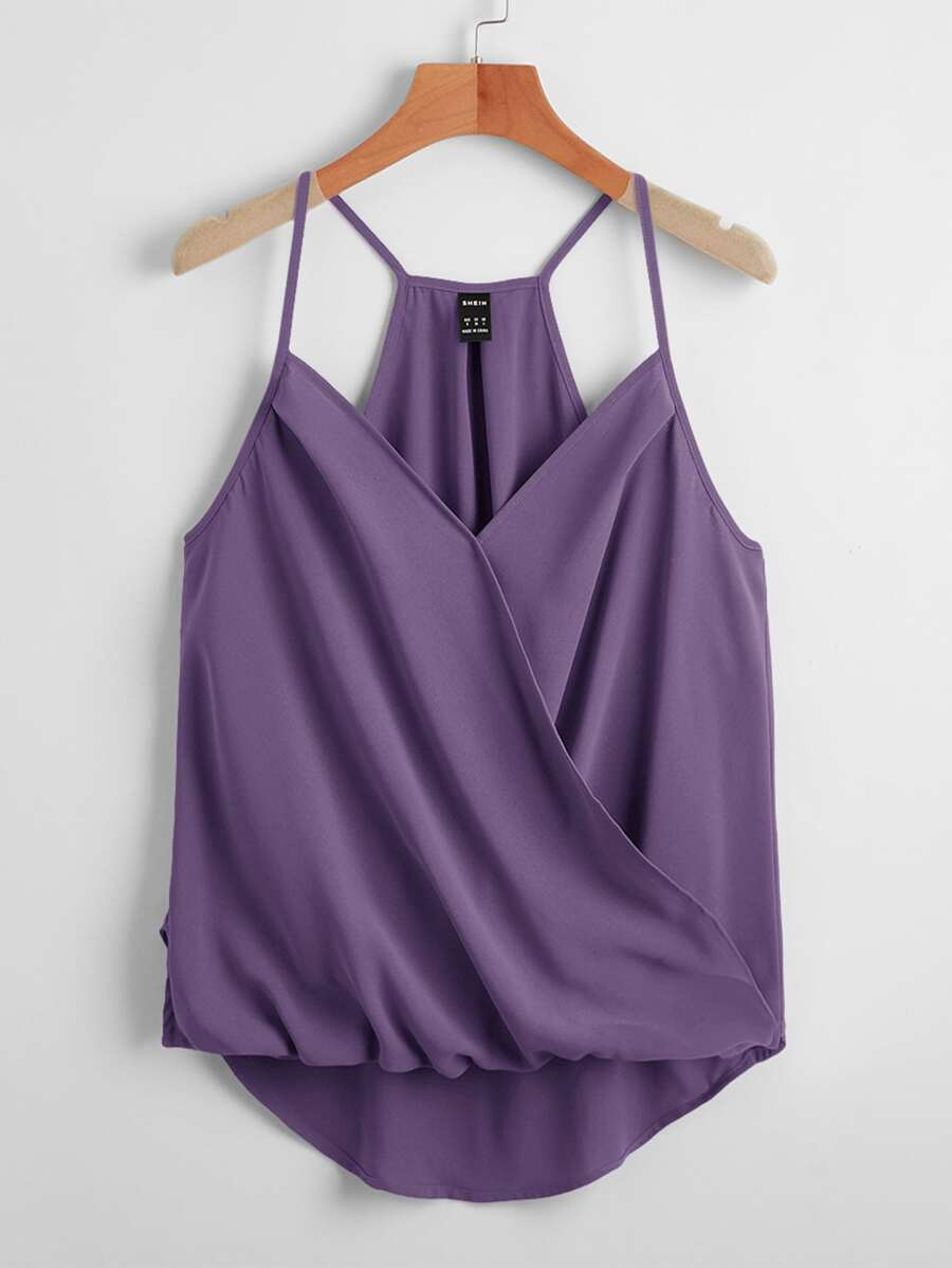 SHEIN VCAY Wrap High Low Solid Cami Top - Violet Purple - View 1