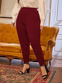 SHEIN Essnce Plus Fold Pleated Slant Pocket Trousers - Burgundy - View 4