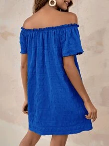 SHEIN VCAY Đầm viền lá sen màu trơn Giải trí - Xanh đậm - Xem 2