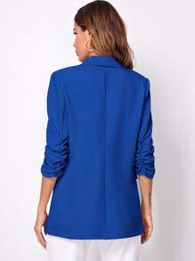 SHEIN LUNE Women Fashion Spring Classic Blue Blazer For Daily Commute In Fall/Winter - Blue - View 3