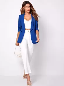 SHEIN LUNE Women Fashion Spring Classic Blue Blazer For Daily Commute In Fall/Winter - Blue - View 5