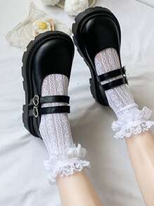 Buckle Decor Flatform Mary Jane Shoes - Black - View 1
