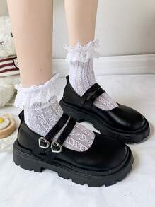 Buckle Decor Flatform Mary Jane Shoes - Black - View 2