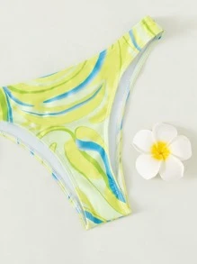 SHEIN Swim Summer Beach Marble Print Bikini Set Halter Triangle Bra & Bikini Bottom & Drawstring Cover Up Skirt 3 Piece Bathing Suit
