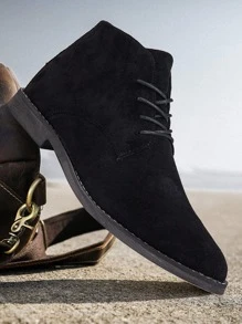 男士仿麂皮前綁帶馬丁靴 - 黑色 - 查看 1