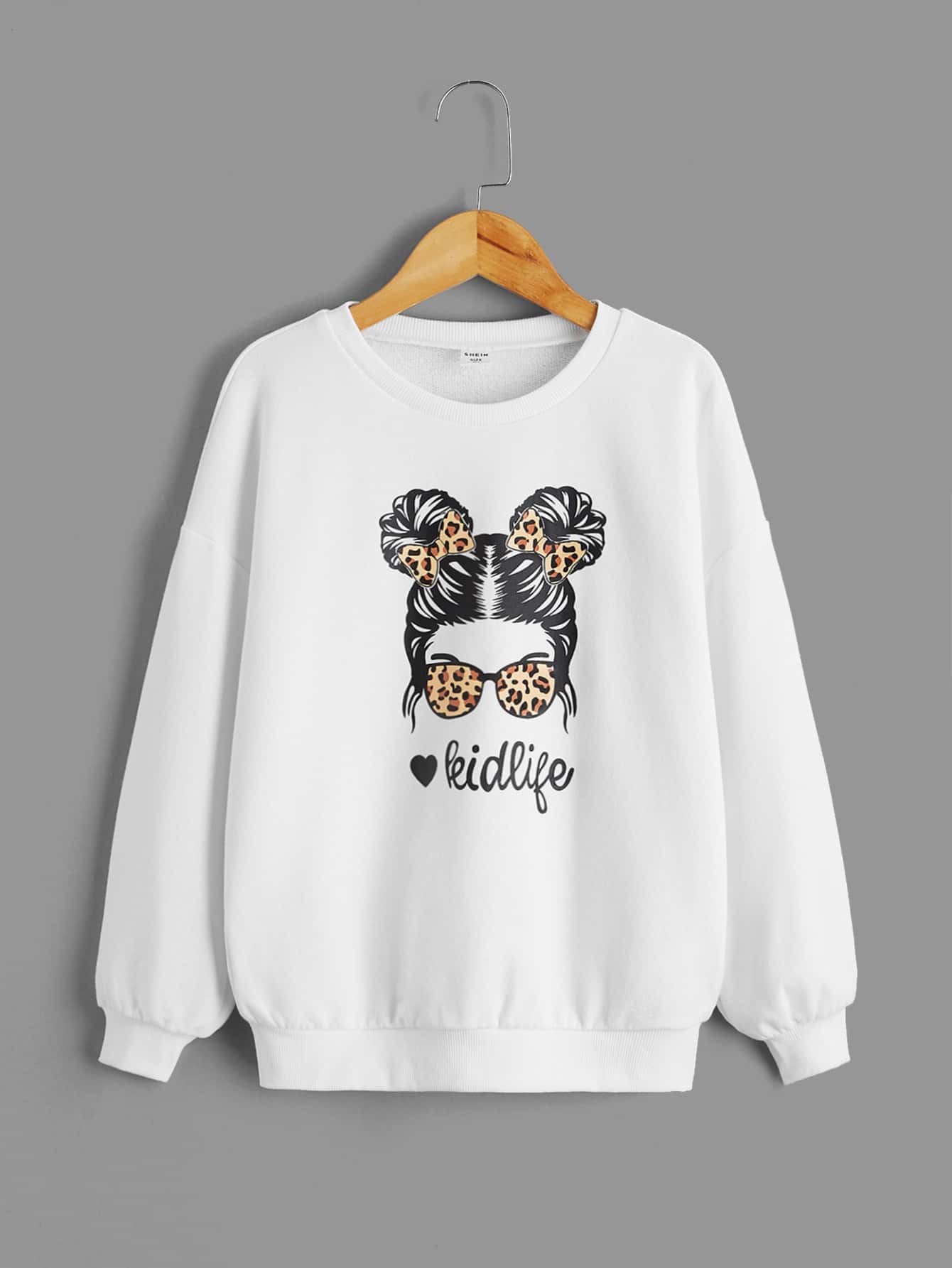 SHEIN Áo nỉ Gái Con số Lá thư Giải trí - trắng - Xem 1
