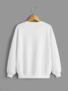 SHEIN Áo nỉ Gái Con số Lá thư Giải trí - trắng - Xem 2