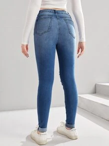 SHEIN Teen Girl Ripped Jeans - Dark Wash - View 2