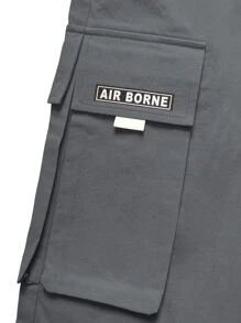 Manfinity EMRG Men Letter Graphic Flap Pocket Drawstring Waist Cargo Trousers - Dark Grey - View 7