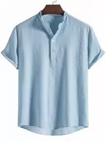 Manfinity Homme Men Striped Half Button High Low Shirt