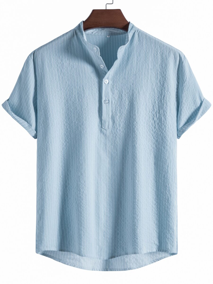 Manfinity Homme Men Striped Half Button High Low Shirt