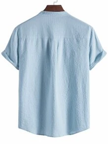 Manfinity Homme Men Striped Half Button High Low Shirt