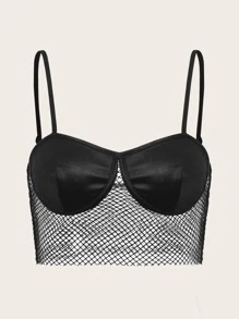 SHEIN ICON Contrast Mesh Satin Cami Top