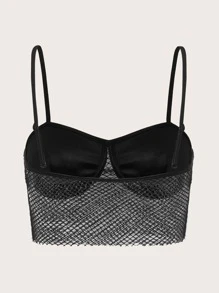 SHEIN ICON Contrast Mesh Satin Cami Top