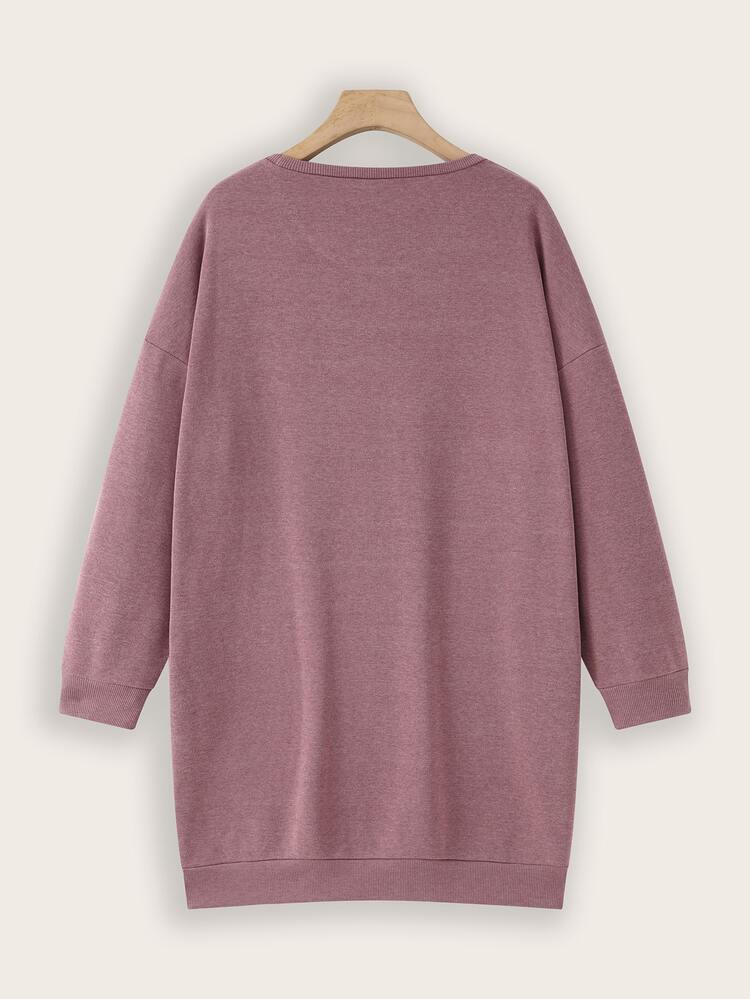 Plus Skeleton Print Drop Shoulder Sweatshirt Dress - Redwood - View 2