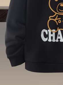 男孩卡通和字母圖案連帽衫和運動褲 - 黑色 - 查看 6