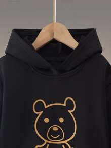 男孩卡通和字母圖案連帽衫和運動褲 - 黑色 - 查看 4