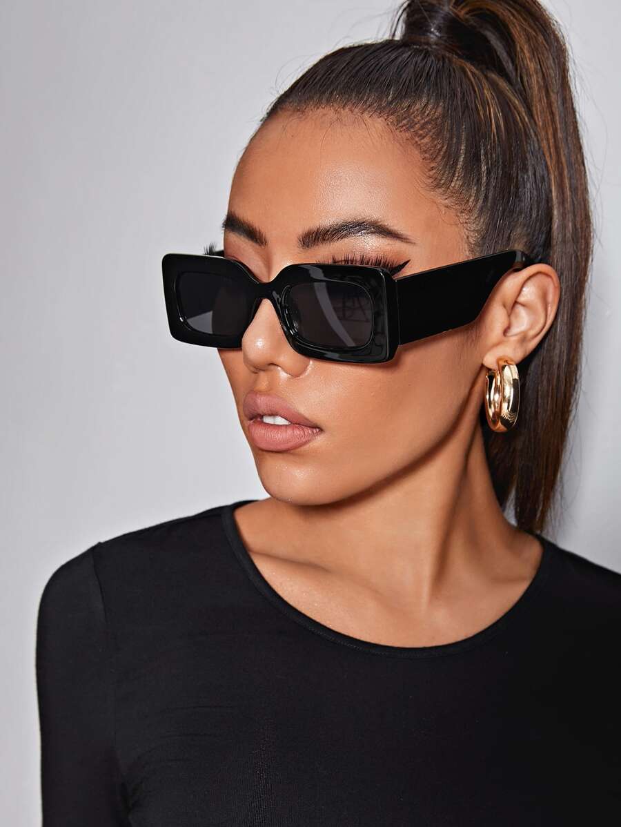 SHEIN SXY Acrylic Frame Fashion Glasses Rectangle Y2K Sunglasses For Summer Beach Vacation,Outdoor,Travel - Black - View 1