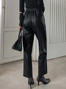 DAZY Quần PU cạp cao túi chéo thời trang thu đông - màu đen - Xem 2