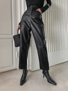 DAZY Quần PU cạp cao túi chéo thời trang thu đông - màu đen - Xem 8