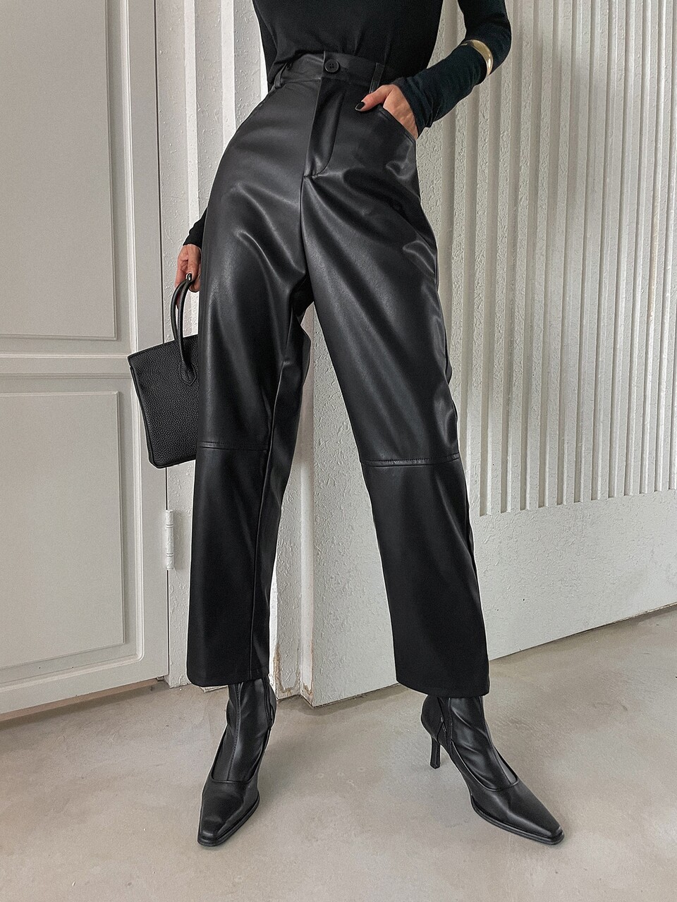 High Waist Slant Pocket Cropped PU Pants Fall,Winter