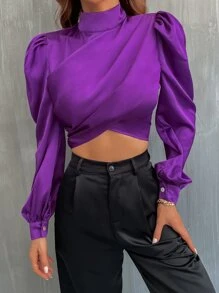 Chiquease 素色泡泡袖短款襯衫 - 紫羅蘭色 - 查看 4