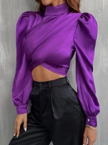 Chiquease 素色泡泡袖短款襯衫 - 紫羅蘭色 - 查看 6