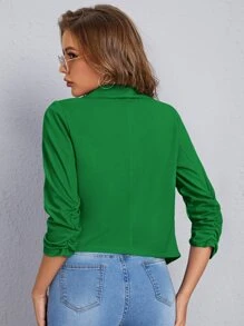 SHEIN Privé 翻領素色西裝外套 - 綠色 - 查看 2